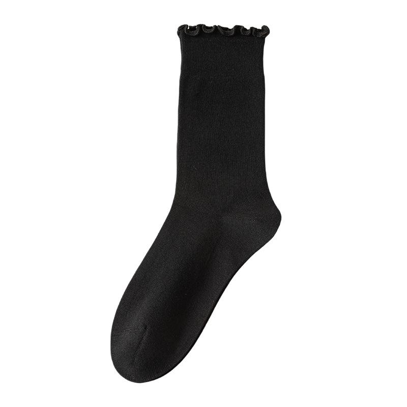 Women's Mid-Calf Lace Pile Socks - Korean Wood Ear Edge, Perfect for Loafers, Y2K Style