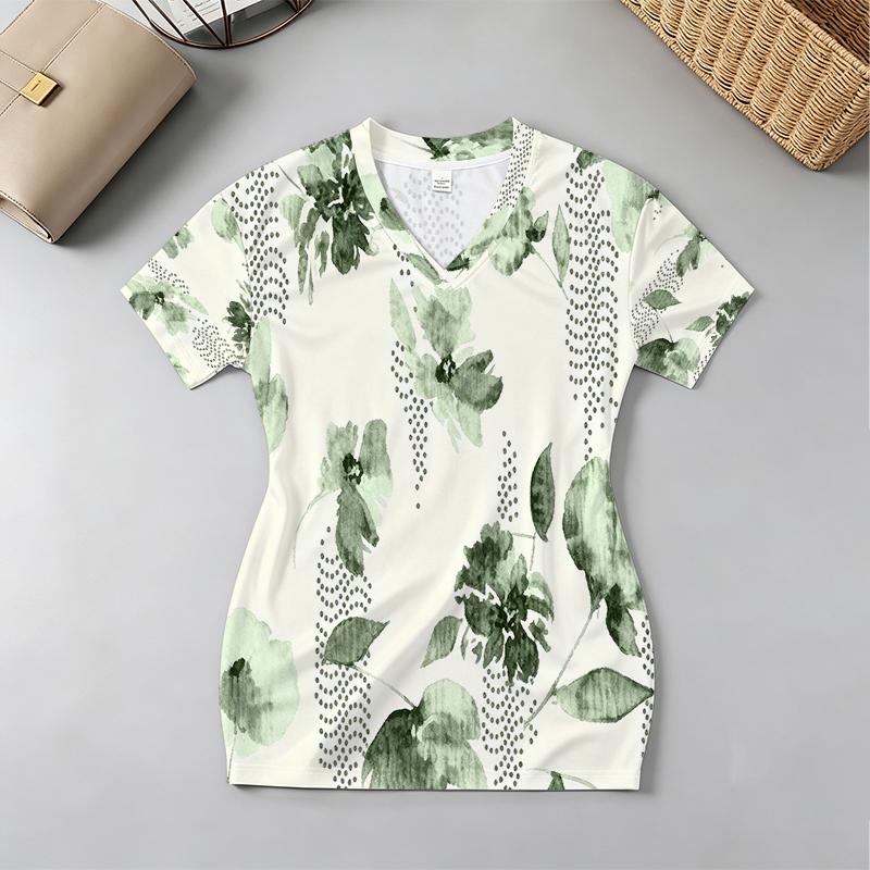 Floral Short Sleeve V Neck Dress - Slim Fit Skin-friendly Versatile Trendy Dress for Women, Perfect for Beach Vacation