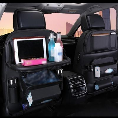 Luxury PU Leather Car Seat Storage Bag - Multifunctional Suspended Tray With Handle Ideal for Snacks Books & Toys Organizer