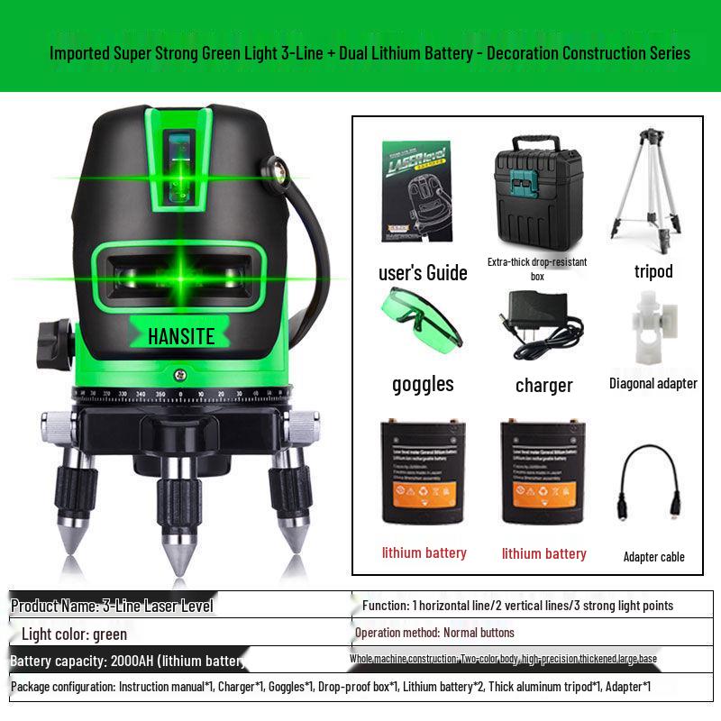 High-Precision Outdoor Infrared Laser Level with 2, 3, 5 Lines – Green/Blue Light