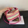 Fashion Ethnic Style Weave Handbag Trendy Leisure Straw Crossbody Bag Square PU Leather Women Shoulder Bag Beach