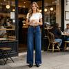 Wide Leg Jeans Zipper Fly Low Waisted Straight Leg Denim Pants Loose Stretchy