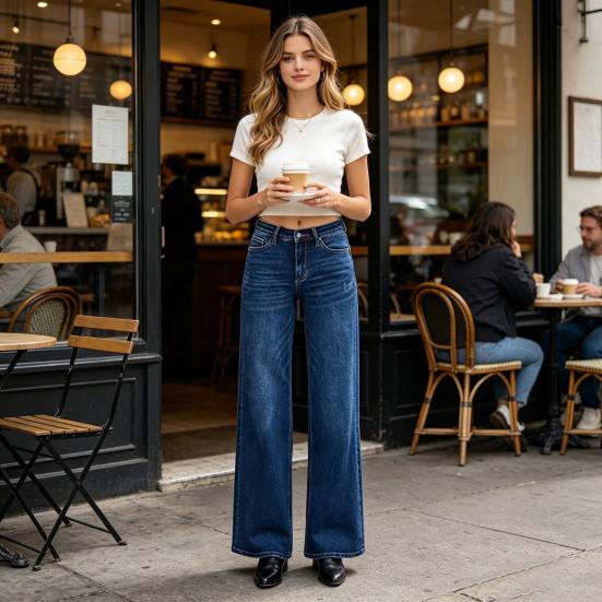 Wide Leg Jeans Zipper Fly Low Waisted Straight Leg Denim Pants Loose Stretchy
