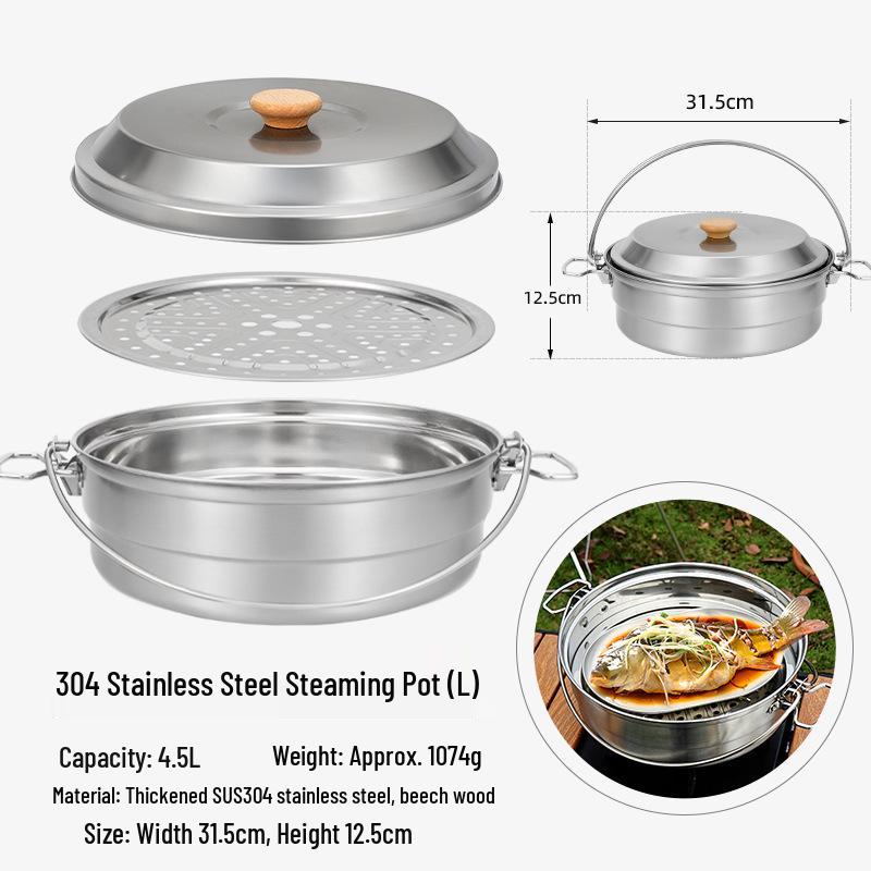 CLS 4.3L Stainless Steel Outdoor Steamer Pot - Portable for Rice, Noodles, Soup Cooking, with Steaming Basket