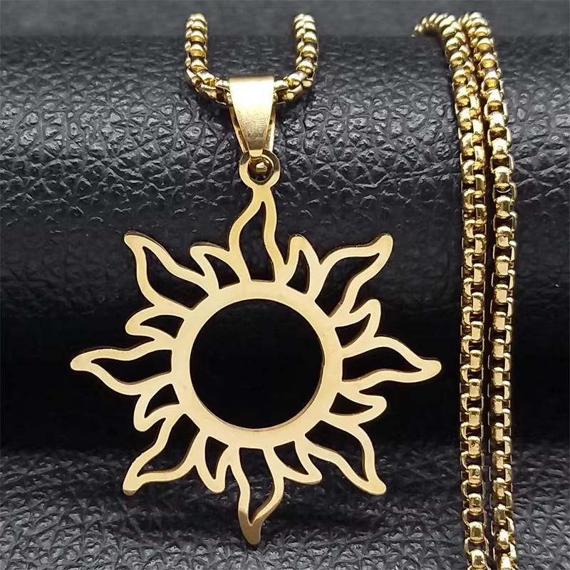 Witch Moon Sun Necklace for Women Men Stainless Steel Stone Occult Luna Crescent Wicca Chain Jewelry collares acero inoxidable