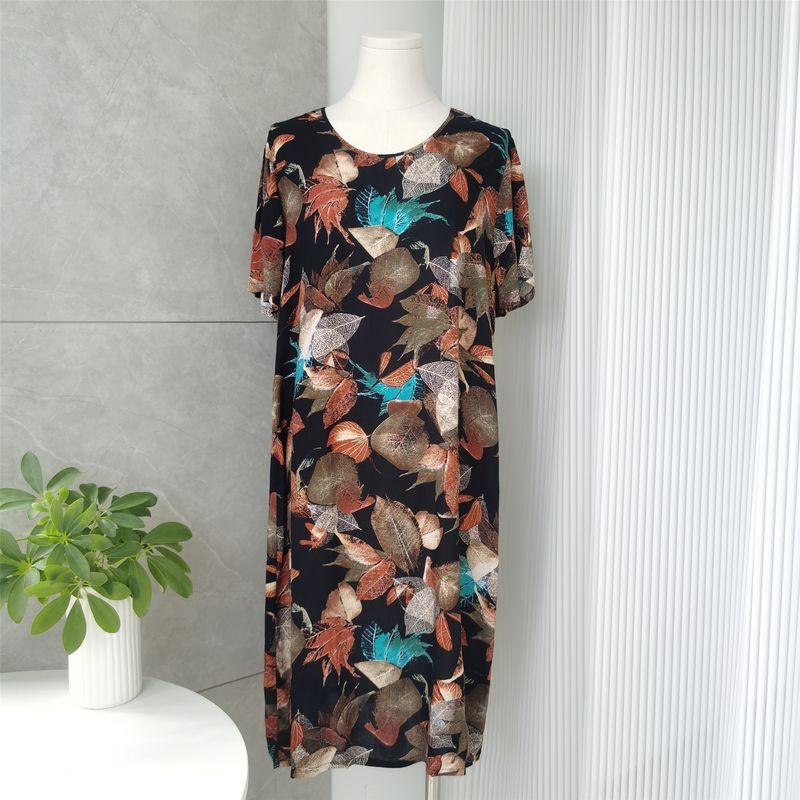 

New Summer Cotton and Linen Floral Dress Loose plus Size Long Dress Women s Short Sleeve Print Ethnic Skirt Black One size