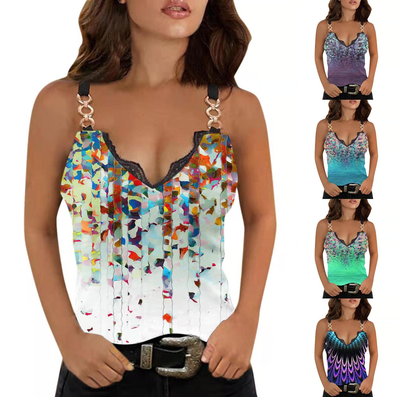 

Женская повседневная футболка Красочный пуловер с v-образным вырезом без рукавов и открытой спиной