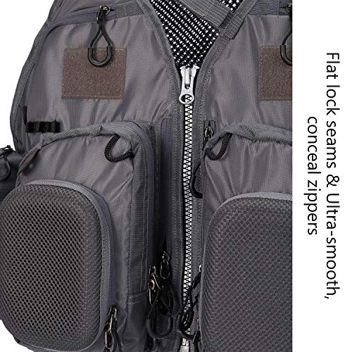 Bassdash Fishing Vest, Mesh Outdoor Top, Multifunctional Vest, Unisex, One Size Fits All (F-22 Gray)