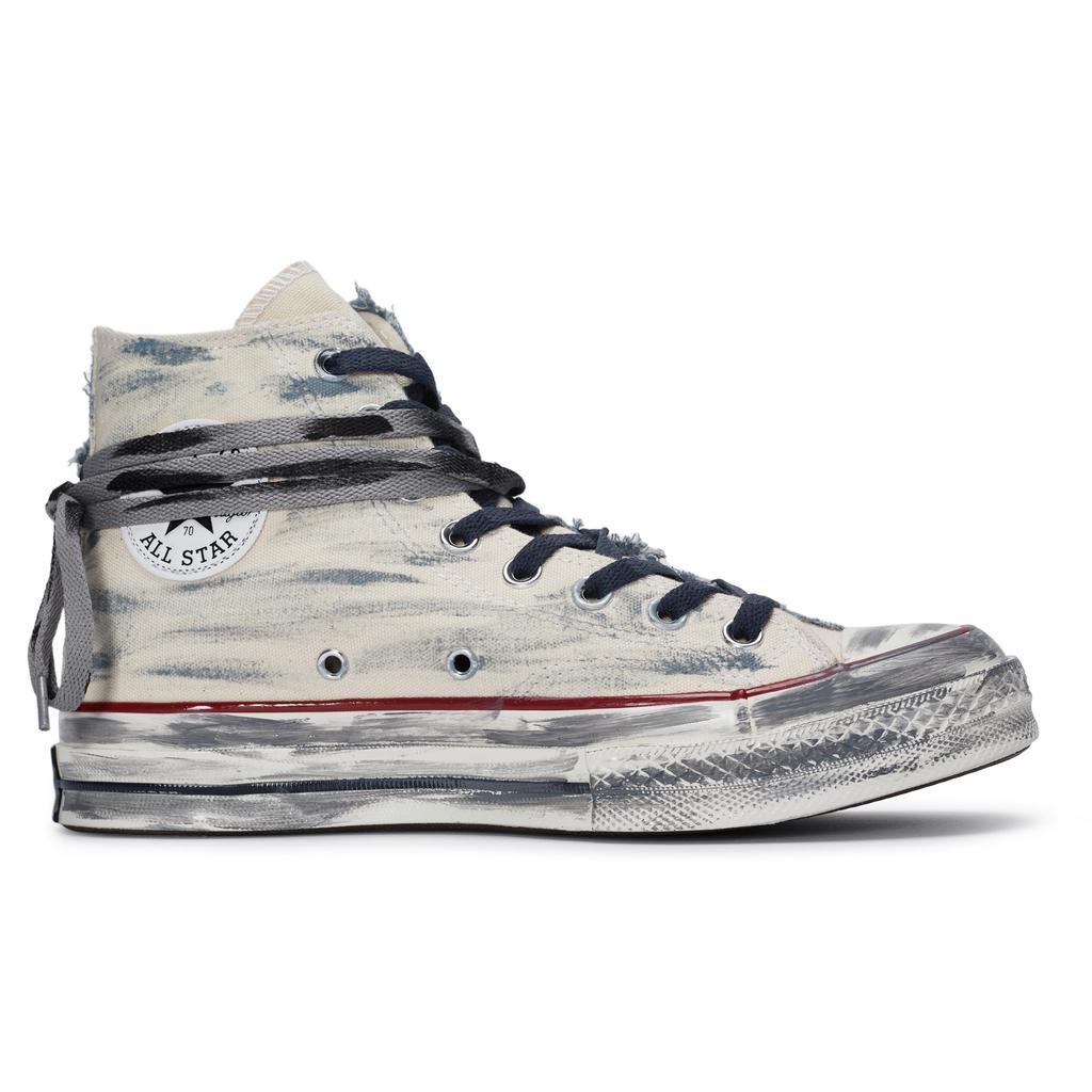 Converse Années 1970 811 Manufacturing, Baskets Montantes en toile Denim Inversé Unisexe Bleu Beige Blanc 162053C(Team80-)