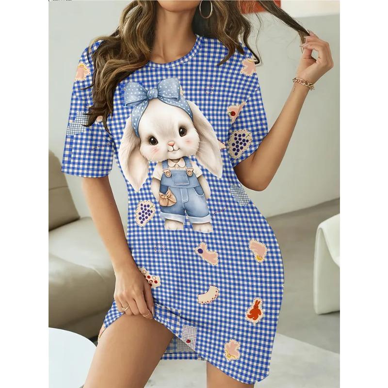 Summer Ladies 3D Printed Short Sleeve Dress Fashion Versatile Trend Breathable Casual