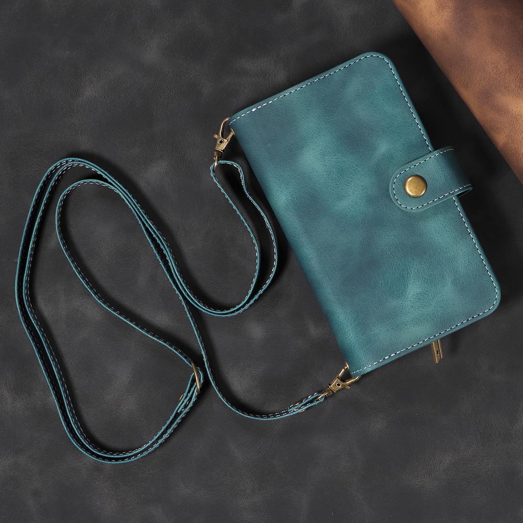 Wallet Leather Zipper Purse Multi Card Slots Crossbody Lanyard Bag Case for iPhone 15 14 Plus 12 13 11 Pro Max for Samsung S23 S22 S21 S20 Ultra Plus