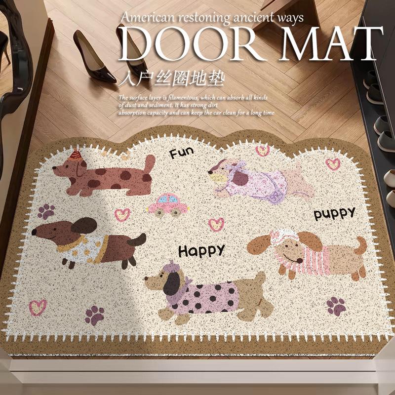 Cartoon Sausage Dog Entrance Door Floor Mat, The Entrance Can Be Cut, Dirt-Resistant Foot Mat, Household Door Anti-Skid Silk Ring Floor Mat