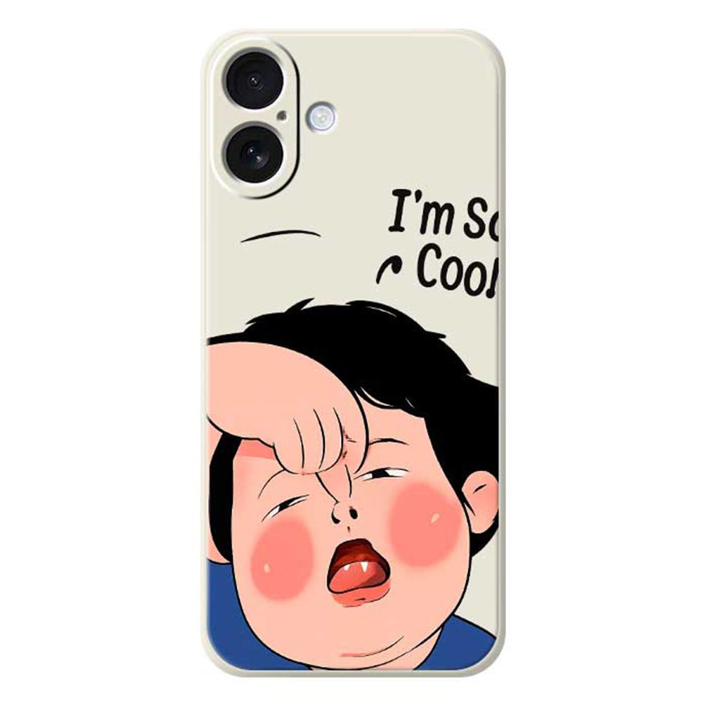 

For iPhone 17 Case Make Faces Kid Pattern Printing Straight Edge TPU Phone Back Cover Beige