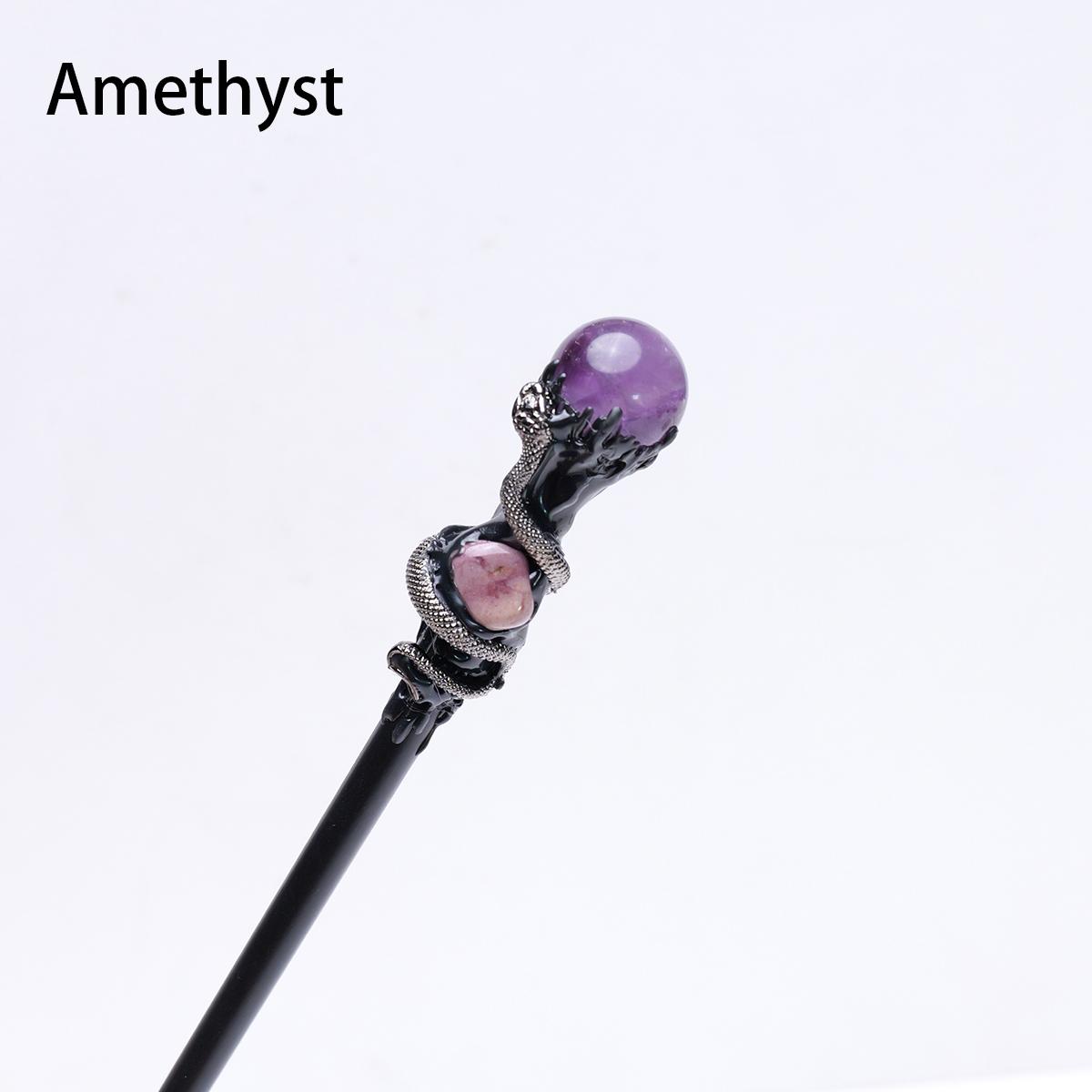 

1pc Natural Crystal Ball Scepter DIY Handmade Semi-precious Stone Halloween Magic Wand Fairy Wand Props crystal stone selenite 1pc аметист
