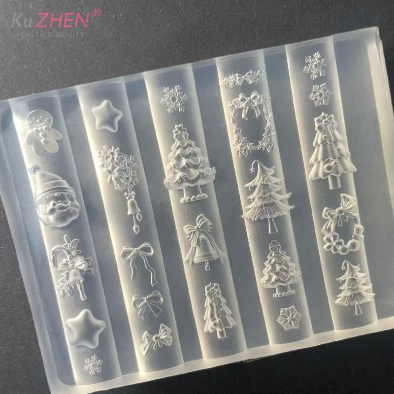3D Silicone Nail Mold DIY Christmas Tree Snowman Gingerbread Man Transparent Template Nail Art Decorations Manicure Design Tool