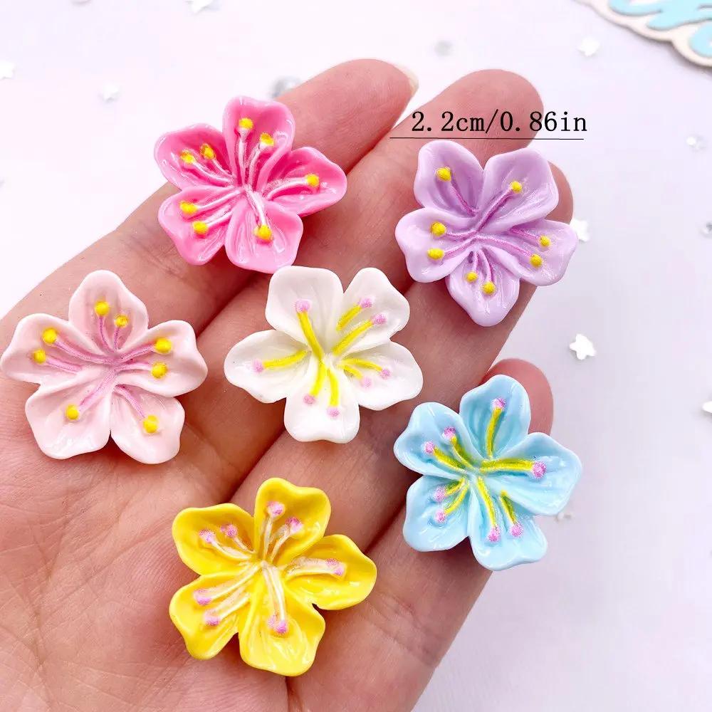 20PCS Mixed Resin 3D Colorful Painted Kawaii Peach Blossom Flat Back Stone Figurines Scrapbook DIY Bow Decor  Accessories