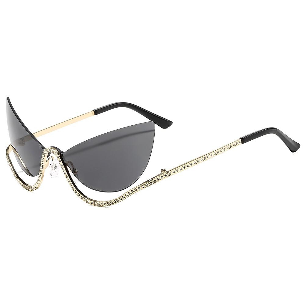 Luxury Frameless Gradient Cat Eye Women Sunglasses  Personalized Rhinestone Frame Inlaid Design High End Men Glasses Uv400