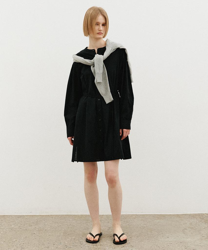 ARTID Round Neck Belted Shirt Dress_Black