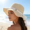 Women Summer Wide Brim Straw Hat Korean Style Sun Hat Beach Cap Bowknot Visor Sunscreen UV Protection Foldable Panama Cap