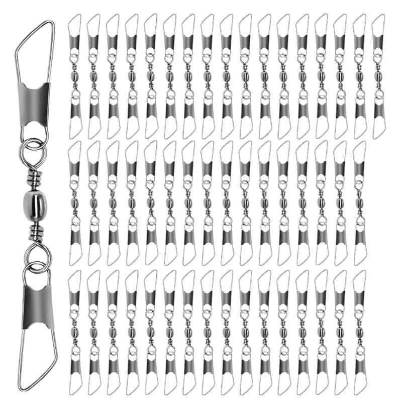 50pc Fishing Lures Hook Connector for Saltwater Freshwater Swivels with Snaps Bearing Rolling Swivels