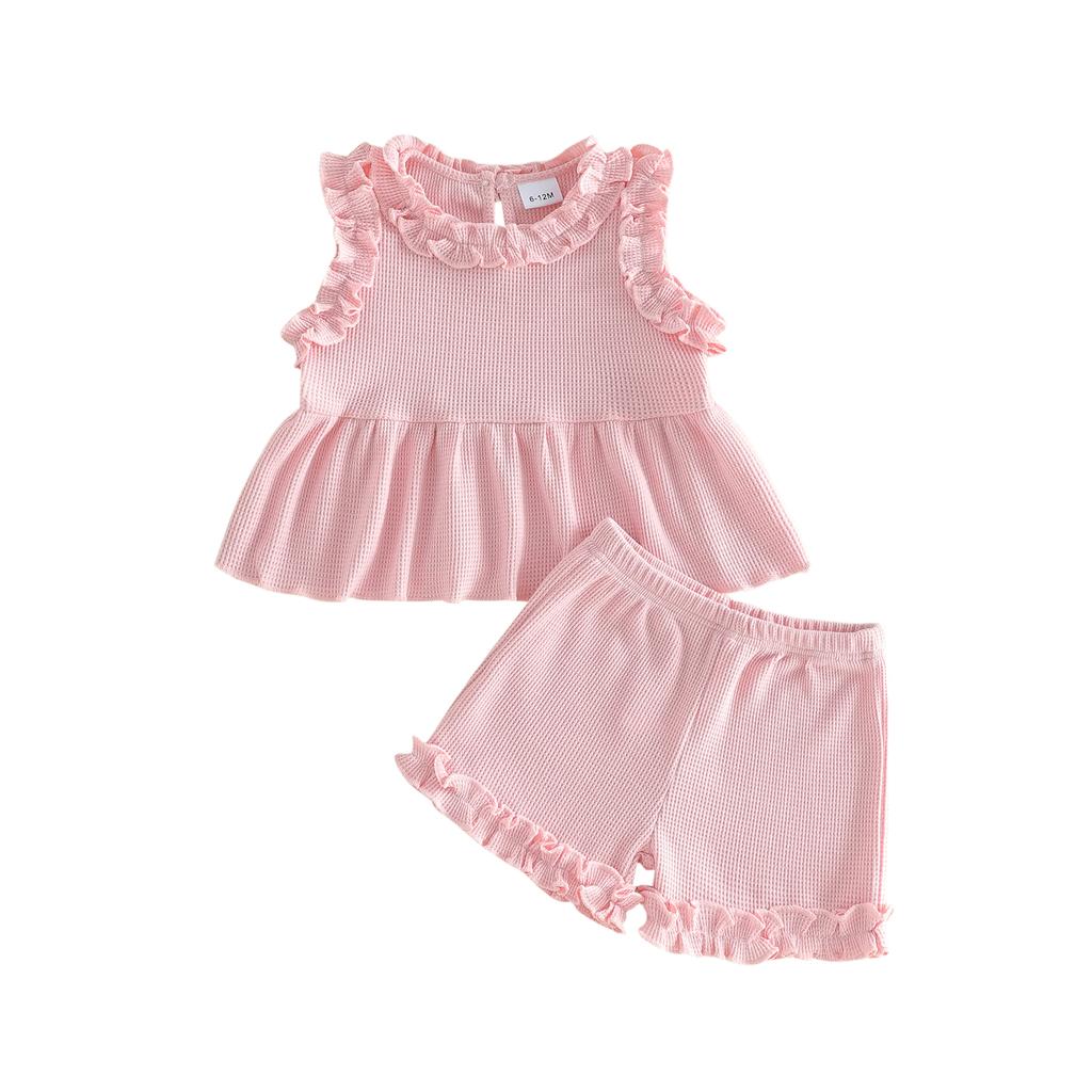 Cute Toddler Girls Summer Outfits Stylish Sleeveless Round Neck Top and Shorts Set in Vibrant Colors