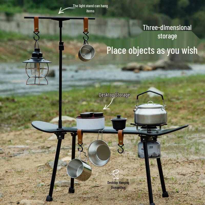 OEING Foldable Camping Table with Integrated Charcoal Stove