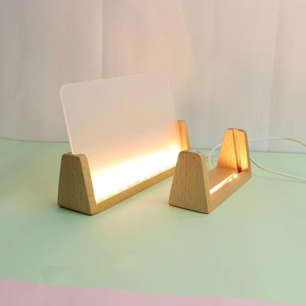 Warm Light Wooden Lighted Base Non-slip Acrylic Cards Display Racks LED Lighted Stand  Home Decor