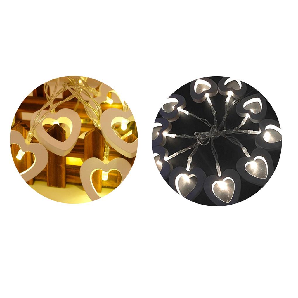 10 LED Holz Herzform Hochzeitsveranstaltung Party Dekoration Valentinstag Heimdekoration