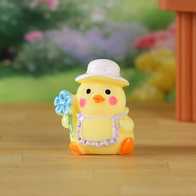 Yellow Chicken Resin Figurine - Handmade Moss Landscape Ornament for DIY Decor