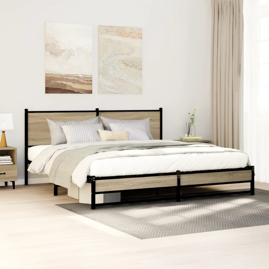 Metal Bed Frame without Mattress Sonoma Oak Finish 180x200 cm