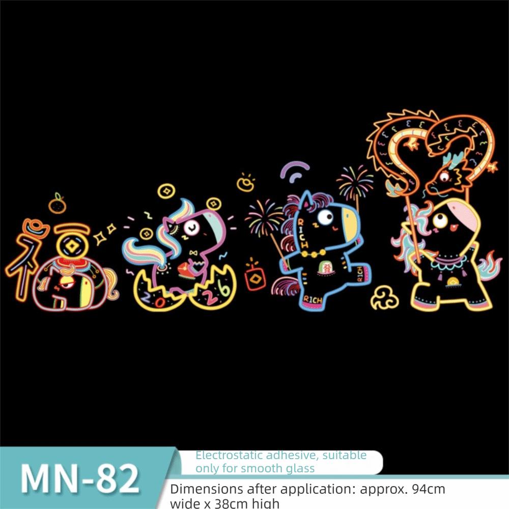 Pony Design Static Cling Window Stickers New Year Theme Removable New Year Window Stickers Static Cling Window Decals