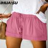 IHUASU Women's Casual Loose Elastic Waist Plus Size Shorts with Pockets Trousers