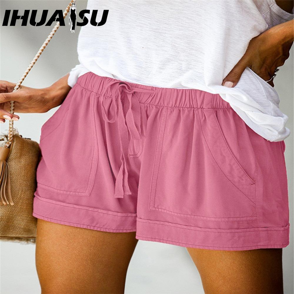 IHUASU Women's Casual Loose Elastic Waist Plus Size Shorts with Pockets Trousers