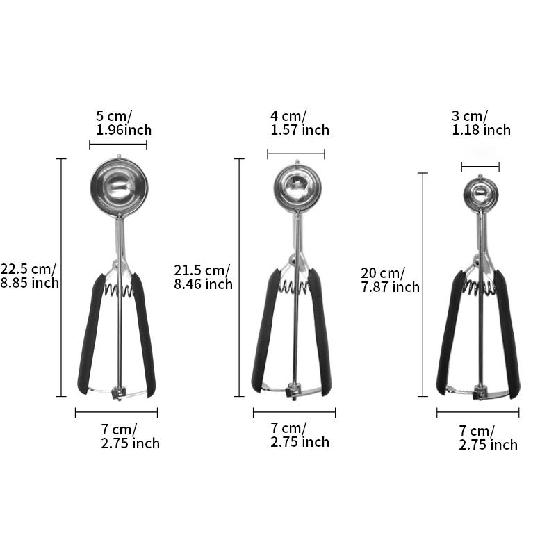 1PC More Size Selection Stainless Steel Ice Cream Scoop With Silicone Handle Fruit Cookie Spoon With Trigger Release