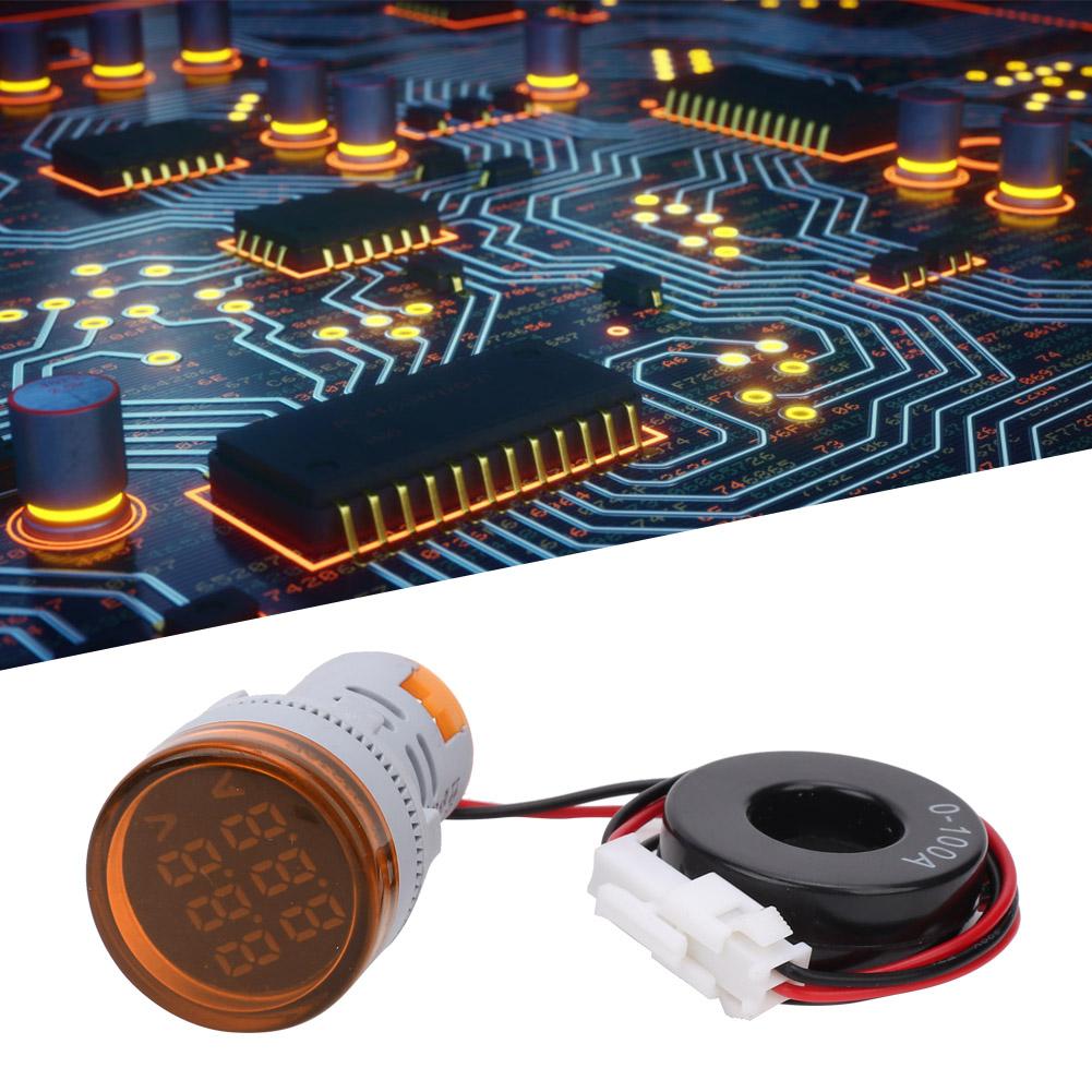 Round Digital Display AC Voltage Current 2 in 1 Integrated Signal Indication Light (Yellow)