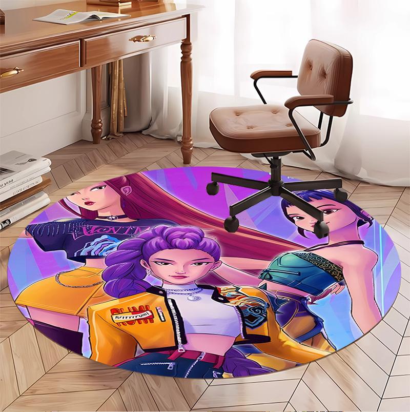 KPop Demon Hunters Pattern Round Rug, Indoor/Outdoor Mat, for Picnic, Gameroom, Bedroom, Office, Living Room, Home Decor Carpet, Birthday Gift