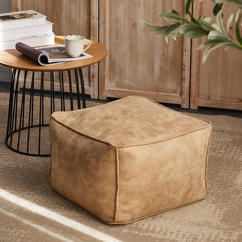 Square Ottoman Footstool Cover Faux Suede Leather Lazy Sofa Pouf Envelope Long Bench Floor Seat Stool Cover(No fill)