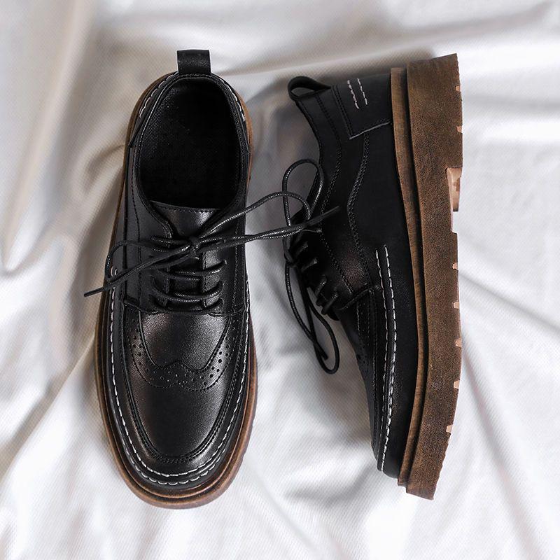 Men's 2025 Autumn/Winter Black Leather Shoes: British Business, Casual, & Wedding Styles - Low-Top Martin Boots