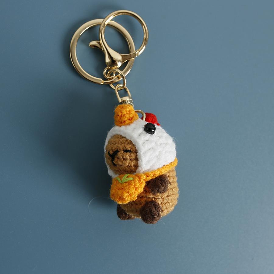 Cute Capybara Police Doll Crochet Keychains For Car Keys Pendant Handmaking Knitting Cartoon Kapibala Doll Keyrings Accessories