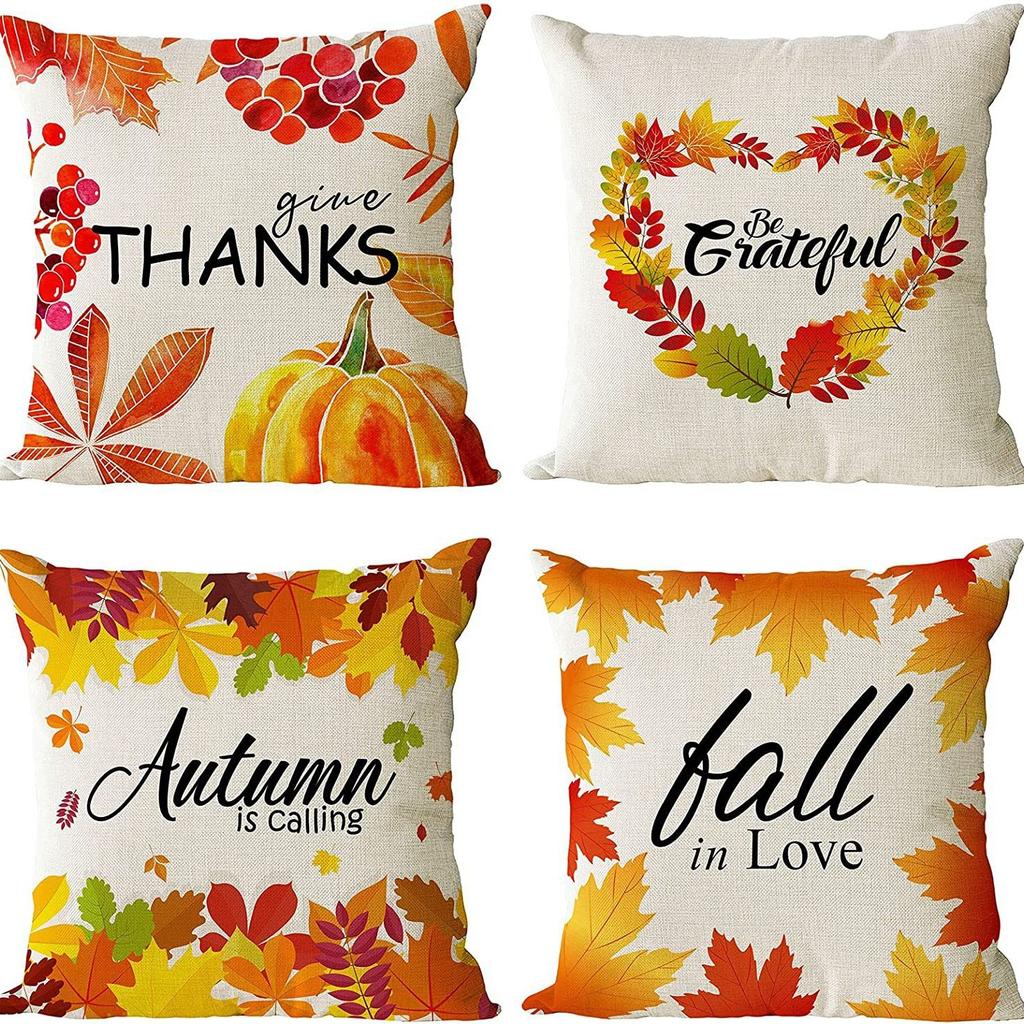 Autumn Thanksgiving Column Pillowcase Maple Leaf Print Home Living Room Sofa Pillowcase
