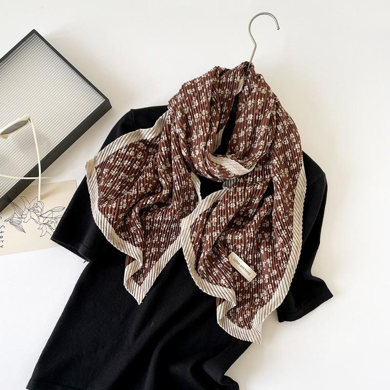 

Retro fashion versatile scarf double-layer crumpled scarf girls printed imitation cotton and linen shawl outer cover 162*40cm