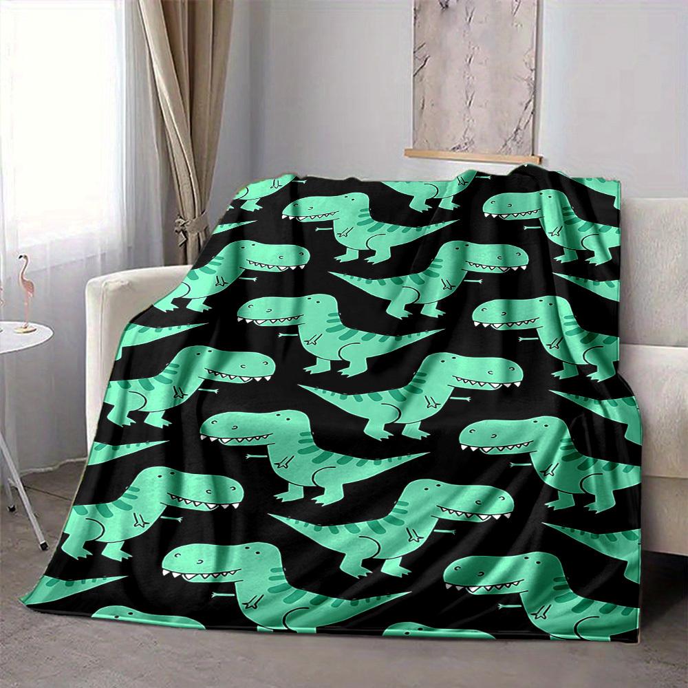 1pc Dino Pattern Print Blanket - Lightweight Flannel Throw Blanket For Sofa, Bed, Living Room, Office, Outdoor Travel, Camping, Soft All-Season086