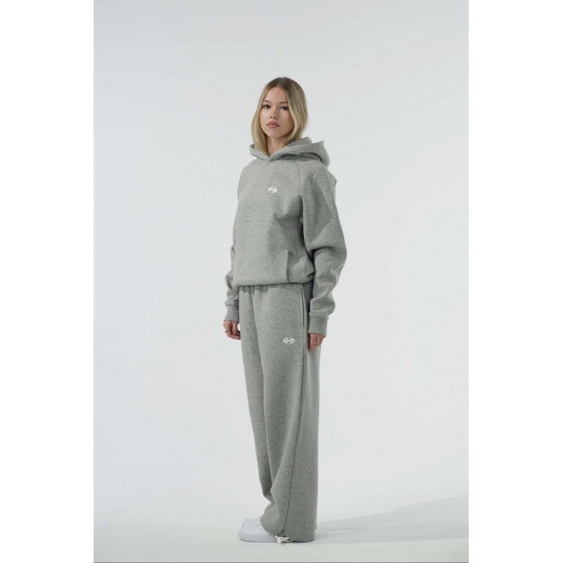 Set Felpa con Cappuccio Casual Ricamata Stile Americano e Pantaloni a Gamba Larga per Coppie