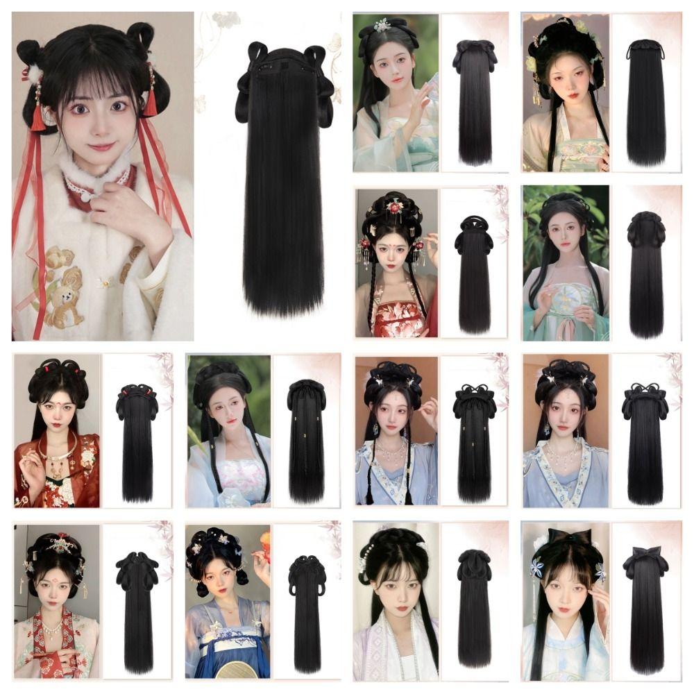 Vintage Headwear Hanfu Wig Headband Long Hanfu Cosplay HairPieces Chinese Ancient Wig Women