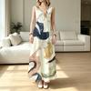 A-Line Maxi Dress,Geometric Sleeveless Loose Fit,Comfortable Picnic & Pool Vacation Dress,Versatile Spring Fall Layering
