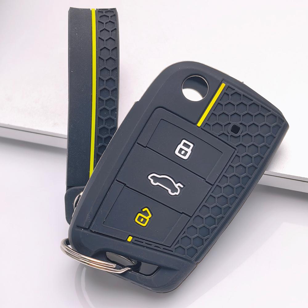 Key Fob Cover for VW Golf Tiguan Passat Polo Octavia A7 Mk7 Mk2 B8 with Keychain Anti-Scratch Surface Shockproof Structure Soft Grip Texture