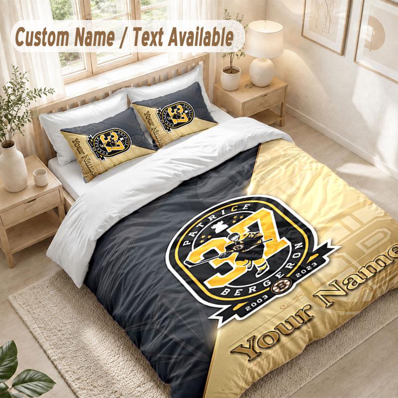 Set Biancheria da Letto Personalizzato 3 PezziStampa Boston Bruins Copripiumino + 2 Federe Morbido Arredo Letto