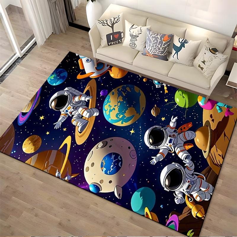 Astronauts and Planets Space Exploration Theme Non-slip rug suitable for living room and bedroom sofas