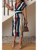 European & American Women's V-Neck Slim Fit Printed Dress