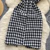 Autumn Winter Women Vintage Spaghetti Strap Houndstooth Tweed Party Short Split Dresses With Pocket